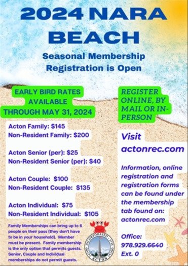 NARA Seasonal Beach Membership Flyer 2024