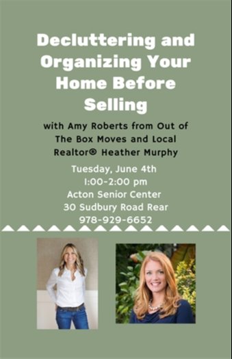 Decluttering and organizing your home before selling event, Tuesday, June 4