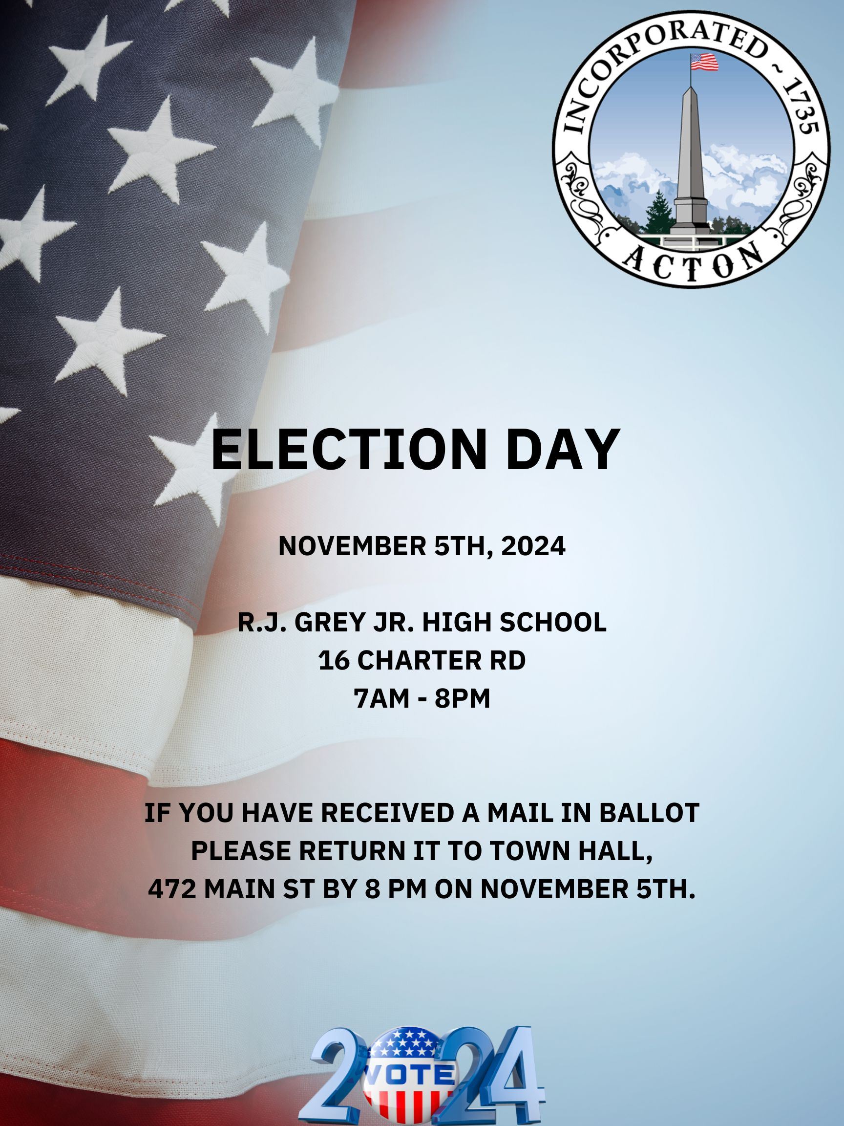 PLEASE VOTE AT R. J. GREY JR. HIGH SCHOOL 16 CHARTER RD. 7AM - 8PM (2)