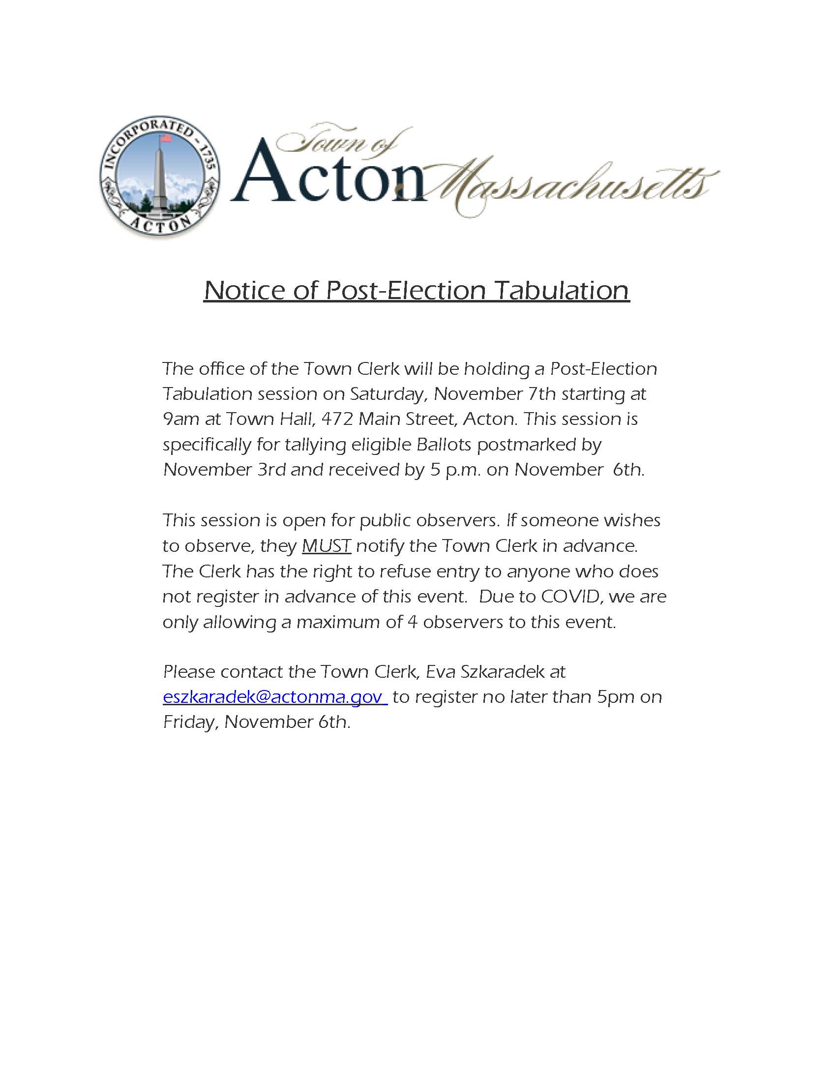Notice of Post Election Tabulation