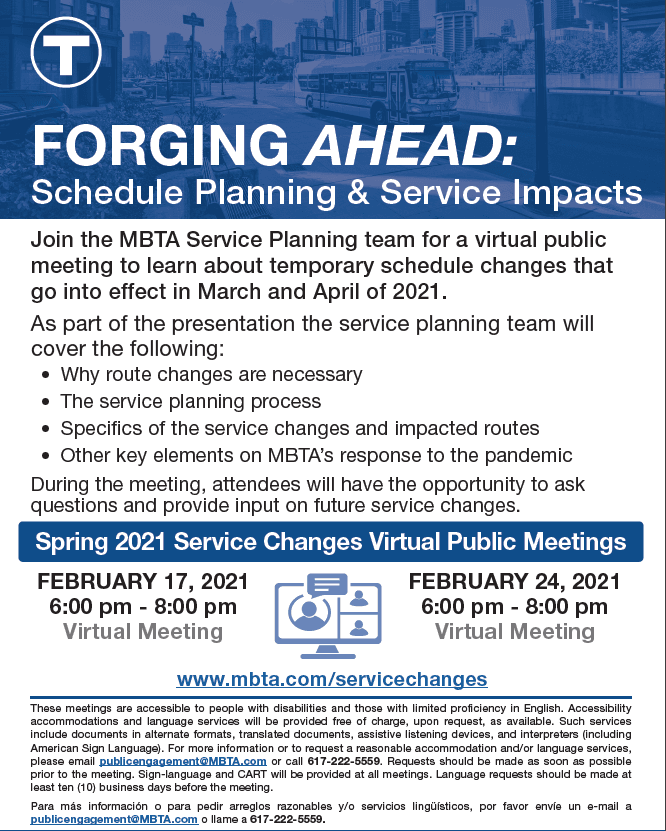 MBTA Spring 2021 Service Changes